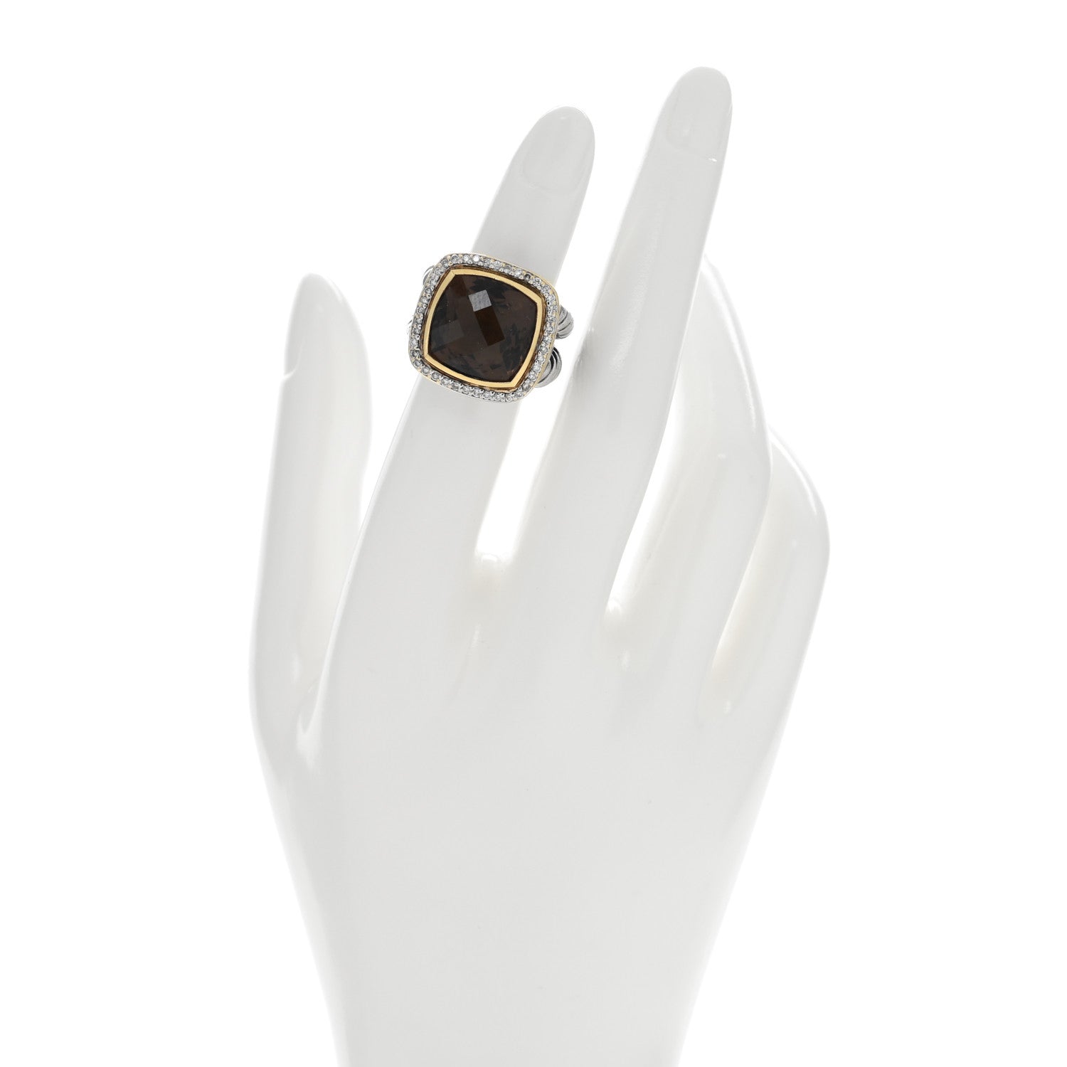 David Yurman Sterling Silver 18K Yellow Gold Diamond Smoky Quartz 14mm Albion Ring 45 3.5 2 of 4