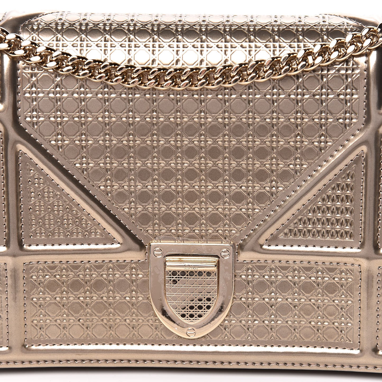 Metallic Patent Micro-Cannage Diorama Wallet on Chain Pouch Gold