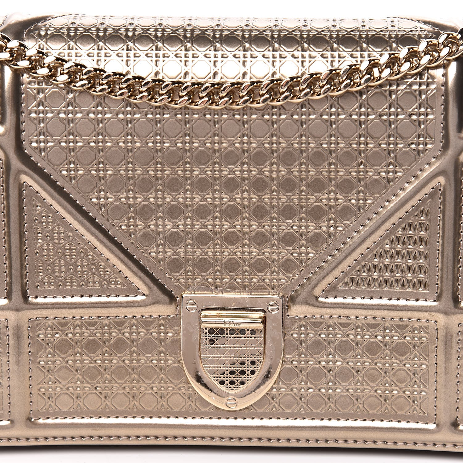 Christian Dior Metallic Patent Micro-Cannage Diorama Wallet on Chain Pouch Gold 10 of 10