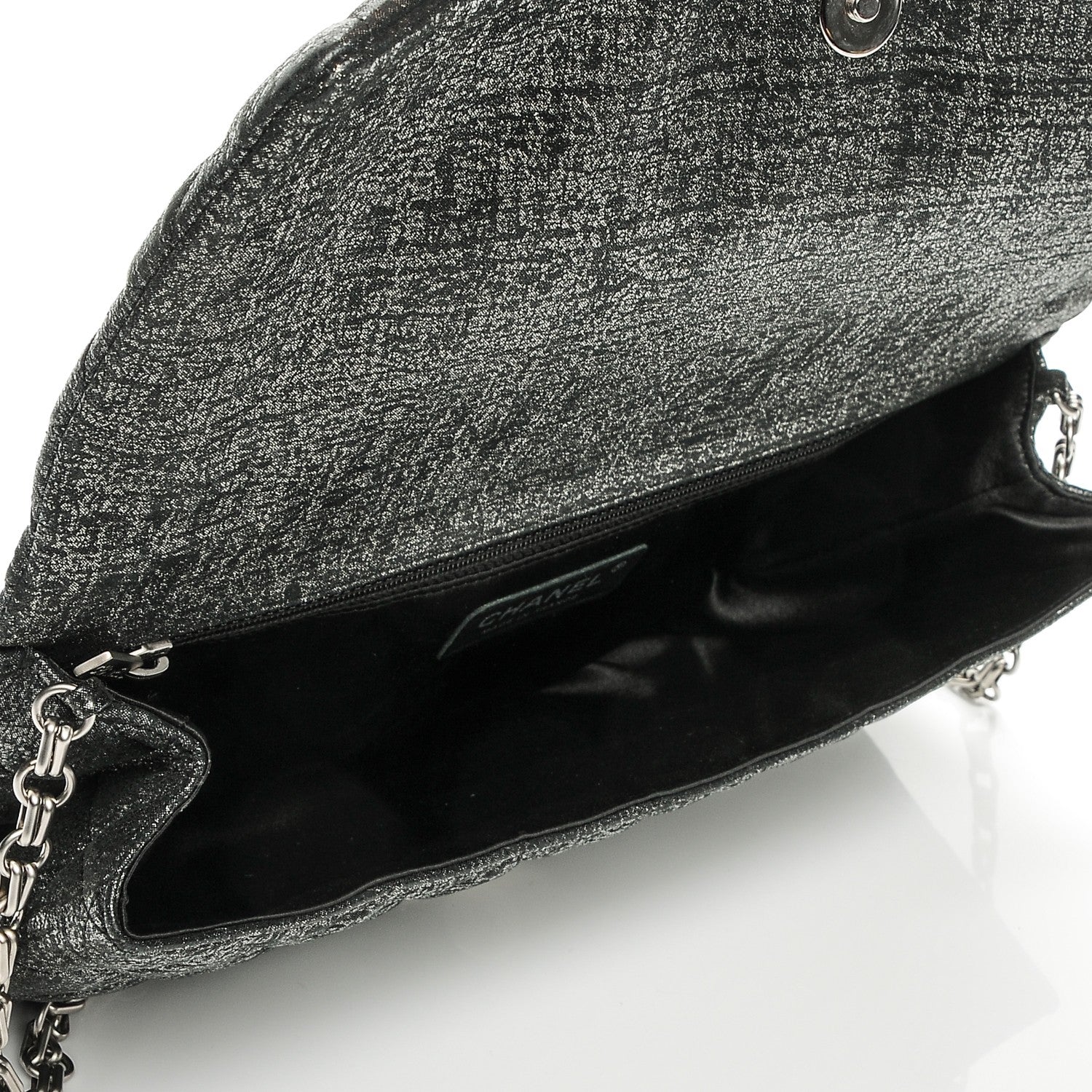 Chanel Glitter Fabric Quilted Flap Clutch With Butterfly Chain Black 5 of 7