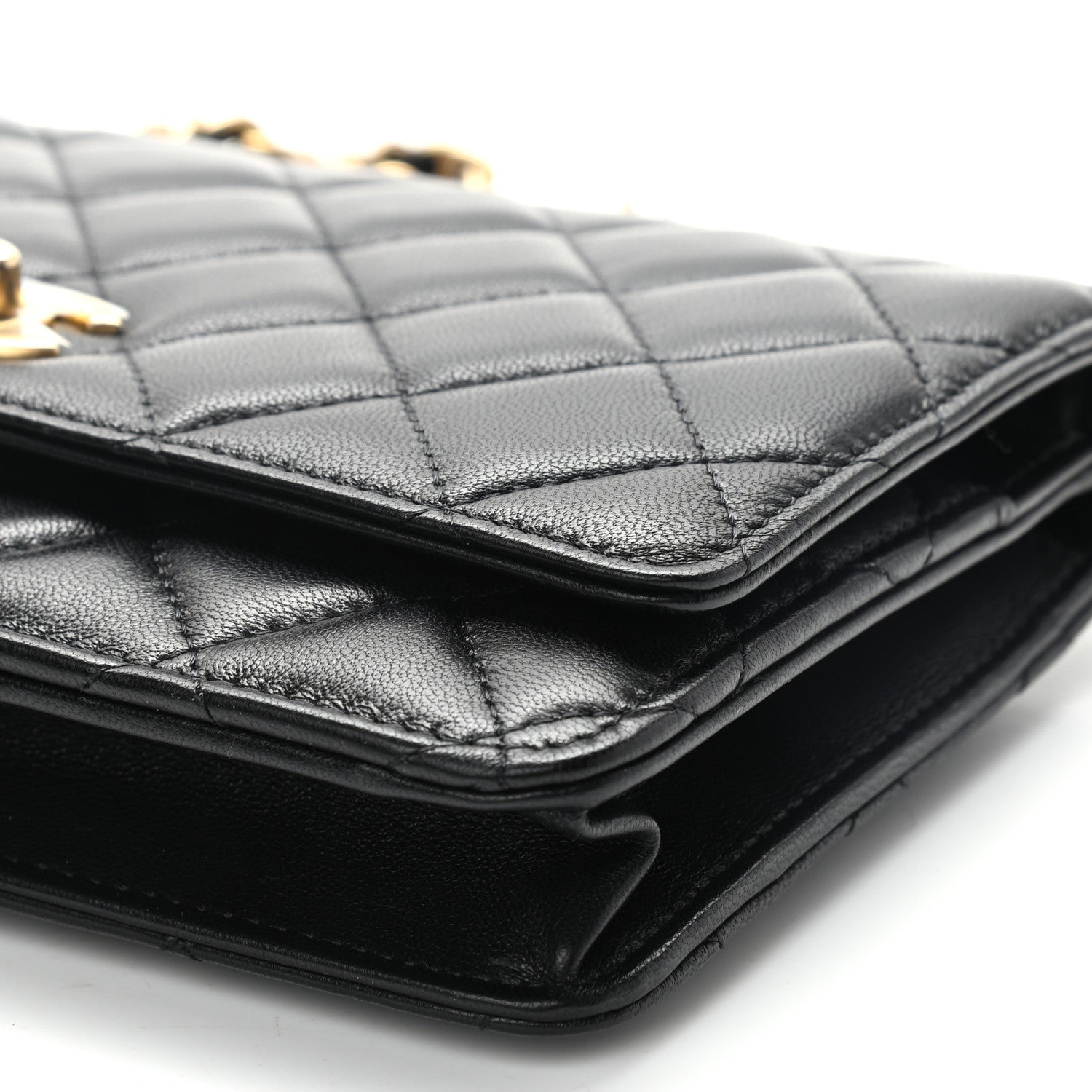 Chanel Lambskin Quilted CC Pearl Crush Wallet on Chain WOC Black 9 of 10