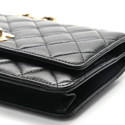 Chanel Lambskin Quilted CC Pearl Crush Wallet on Chain WOC Black 9 of 10