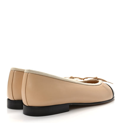 Chanel Lambskin Cap Toe CC Ballerina Flats 35.5 Beige Black 4 of 9