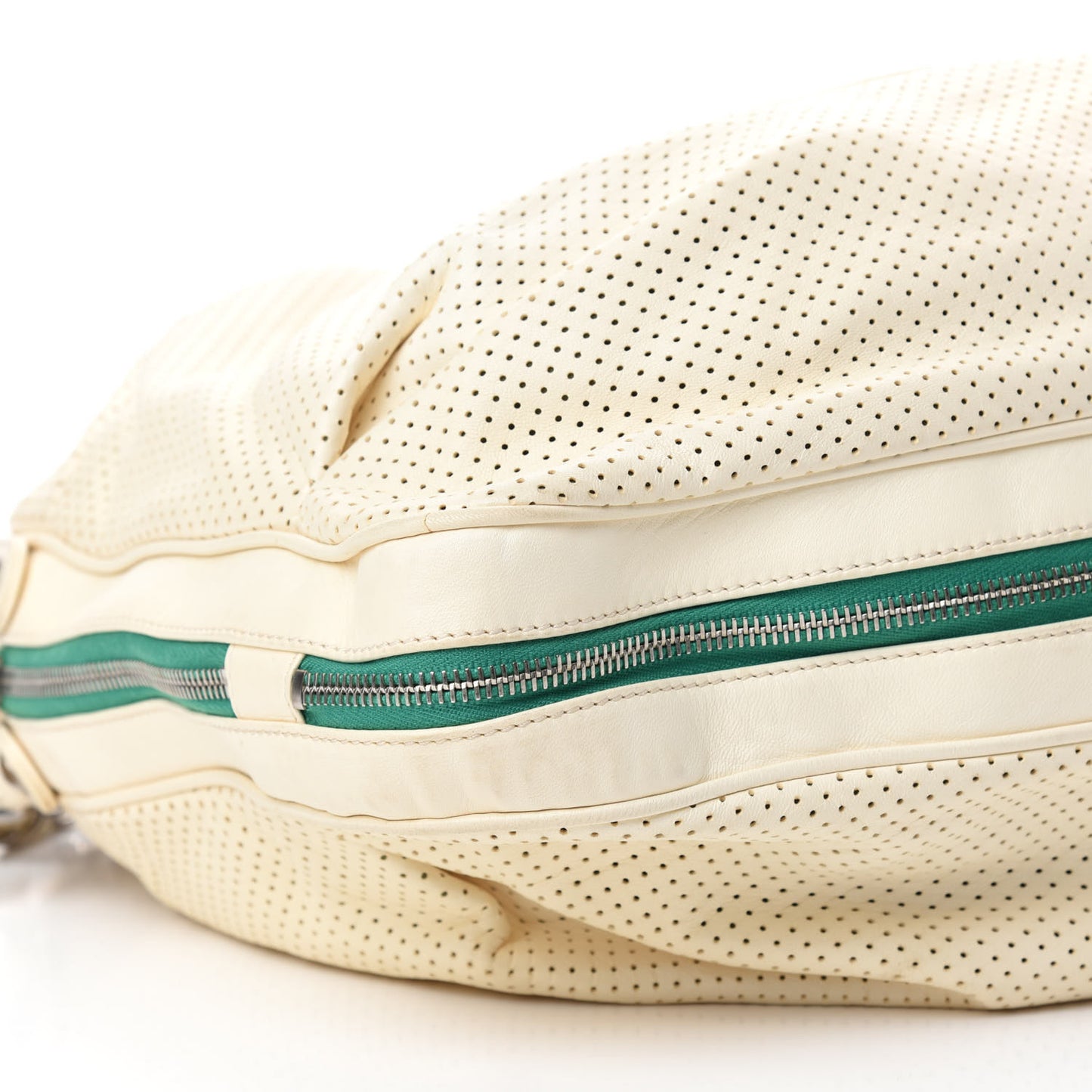 Lambskin Perforated Baseball Spirit Ligne Bag White Green