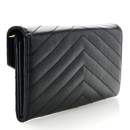 Saint Laurent Grain De Poudre Matelasse Chevron Monogram Flap Wallet Black 3 of 6