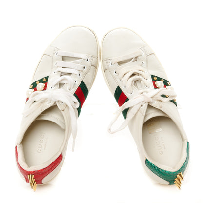 Gucci Calfskin Web Pearl Studded Womens Ace Sneakers 35 White 2 of 9