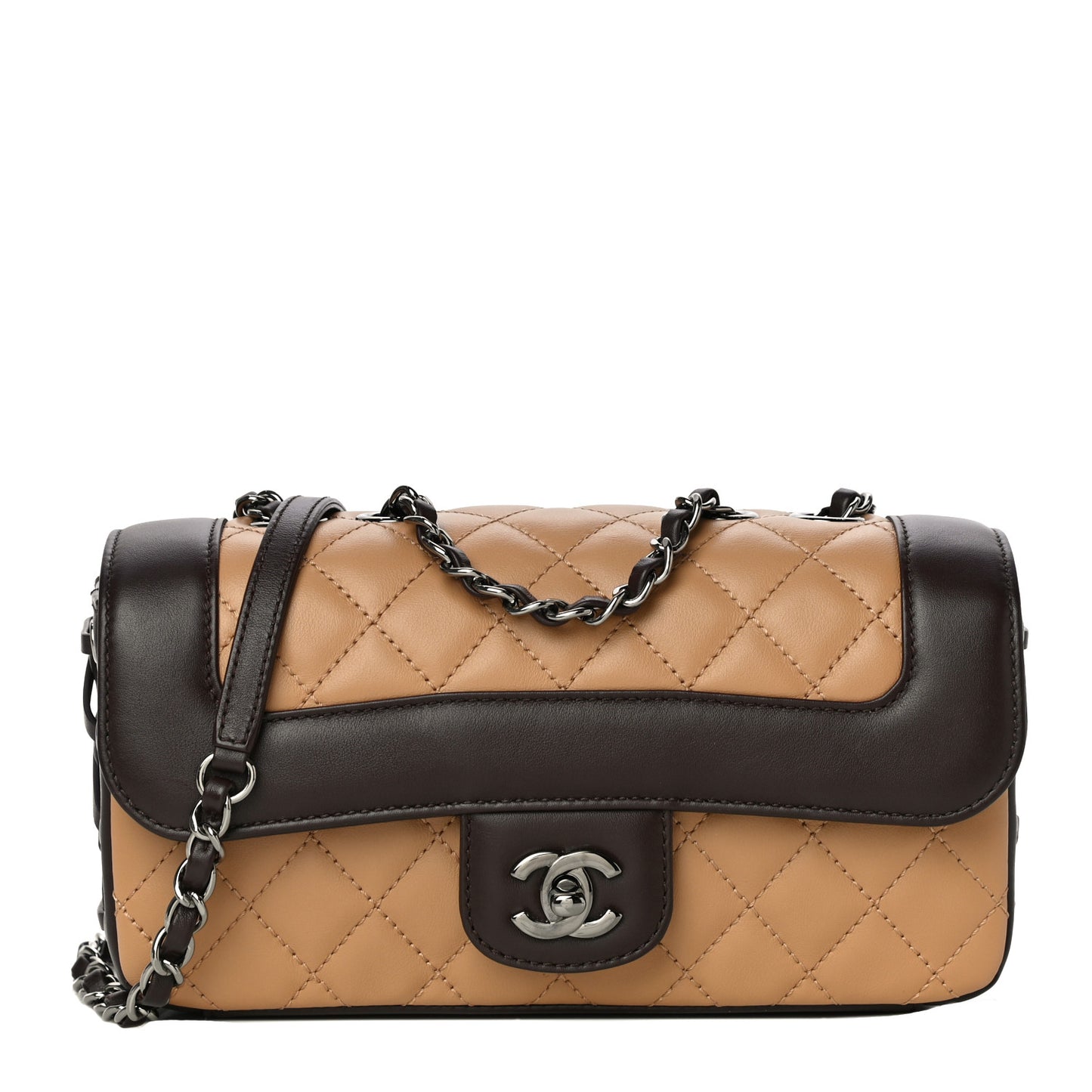 Calfskin Quilted Small Coco Corset Flap Brown Beige