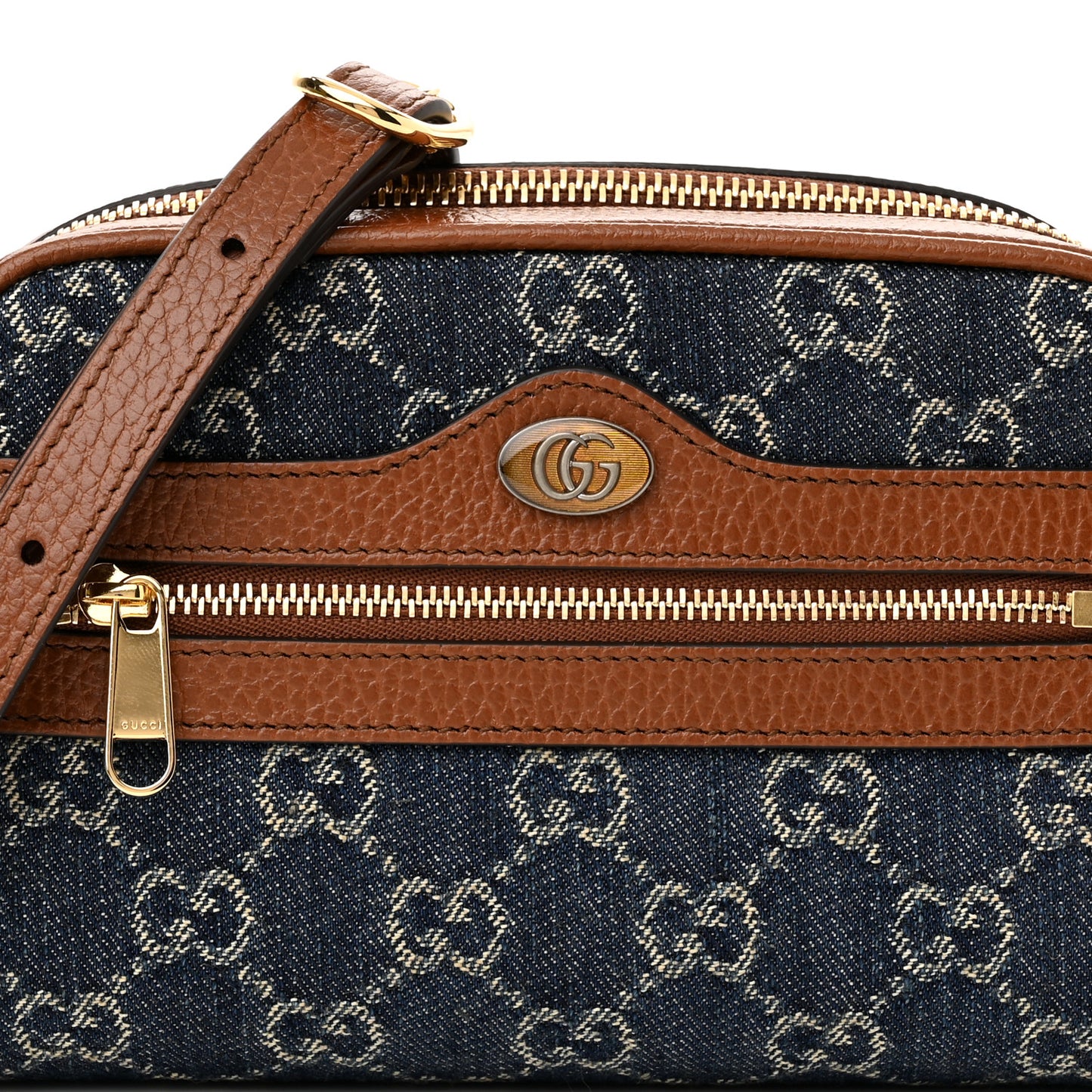 New Denim GG Monogram Dollar Calfskin Mini Ophidia Shoulder Bag Blue Tea Cuir Epilog