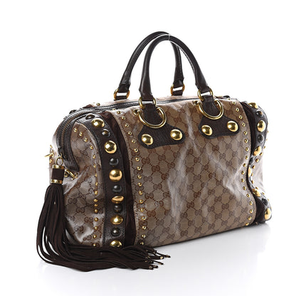 Gucci Crystal Monogram Studded Large Babouska Boston Dark Brown 2 of 8