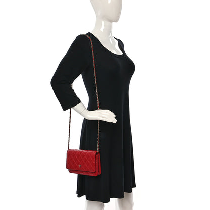 Chanel Lambskin Quilted Wallet On Chain WOC Red 2 of 11
