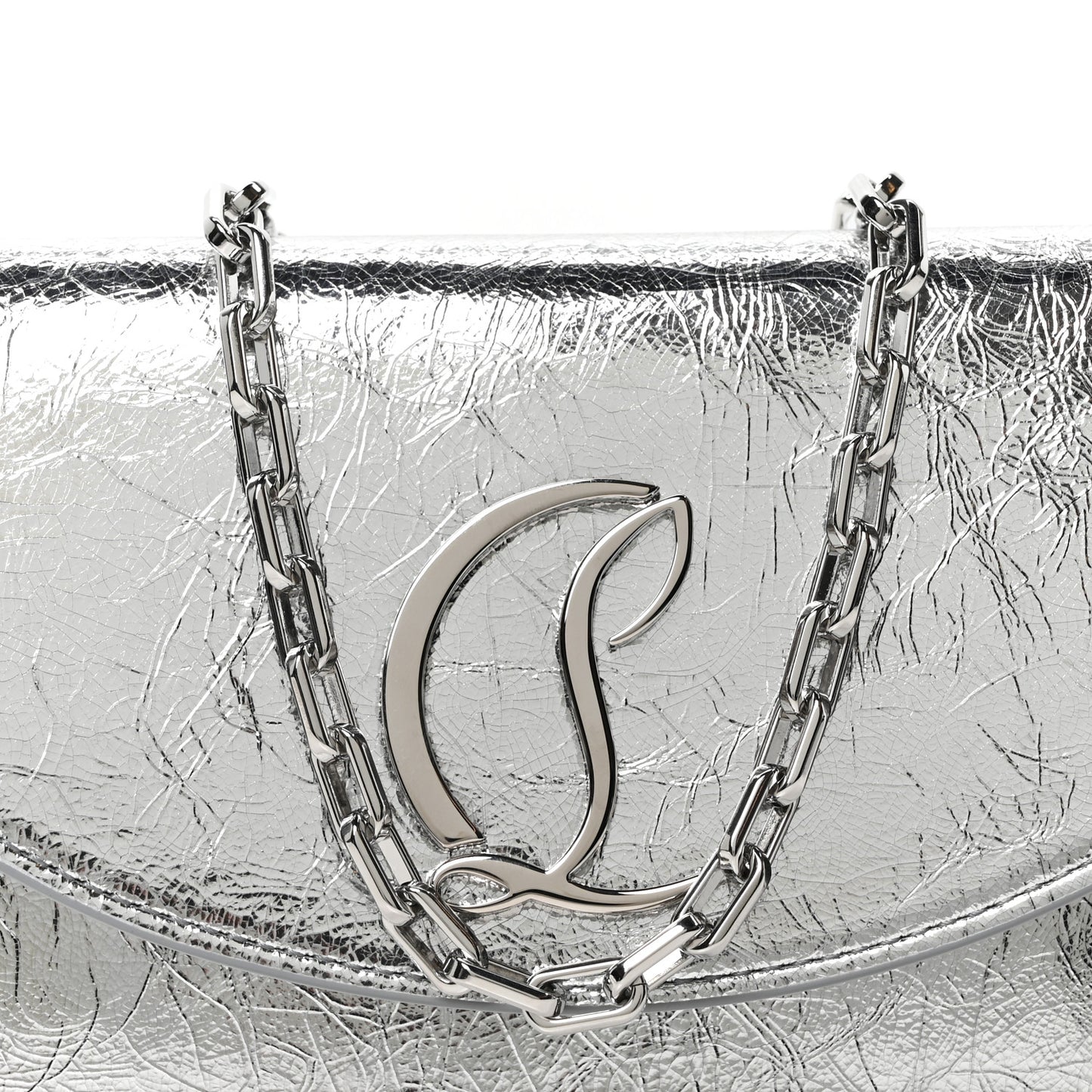 Metallic Textured Calfskin Loubi54 Crossbody Clutch Silver