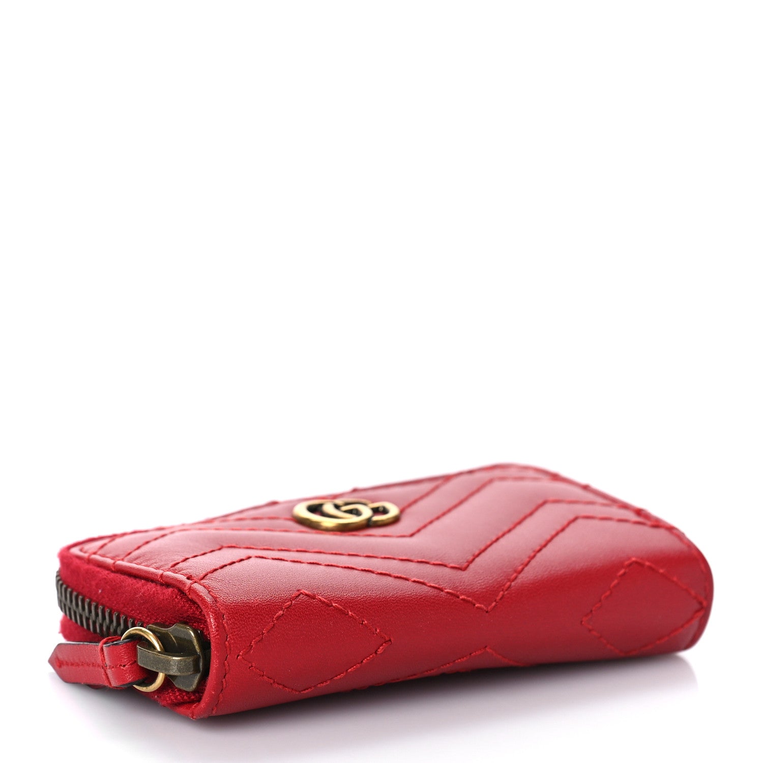 Gucci Calfskin Matelasse GG Marmont Zip Around Key Case Hibiscus Red 5 of 9