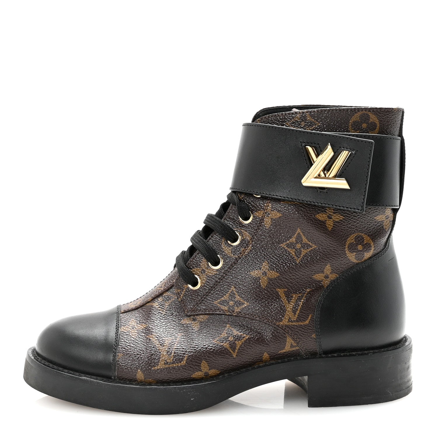 Louis Vuitton Calfskin Monogram Wonderland Flat Ranger Boots 37 Black 1 of 9