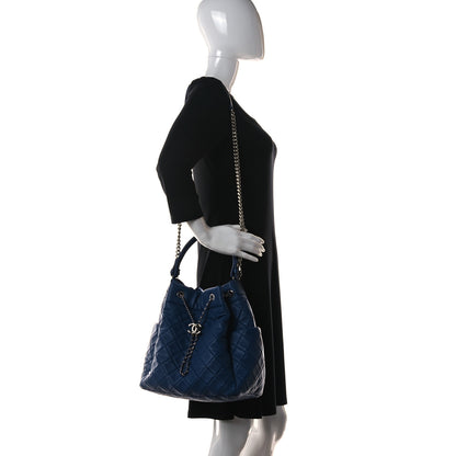 Chanel Lambskin Quilted CC Chain Bucket Drawstring Bag Blue 2 of 10