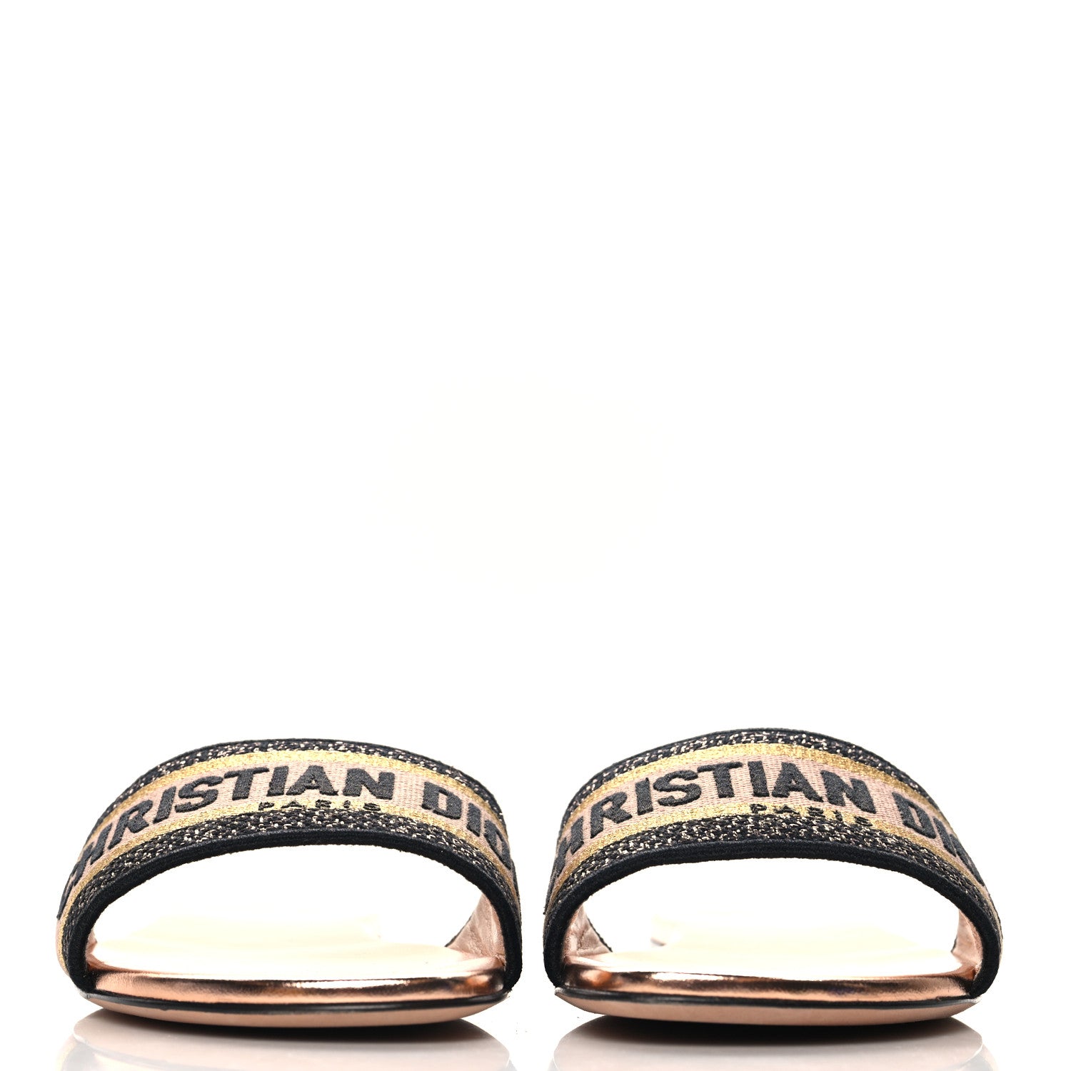 Christian Dior Canvas Lurex Embroidered Dway Flat Slide Sandals 40 Black Gold 3 of 10