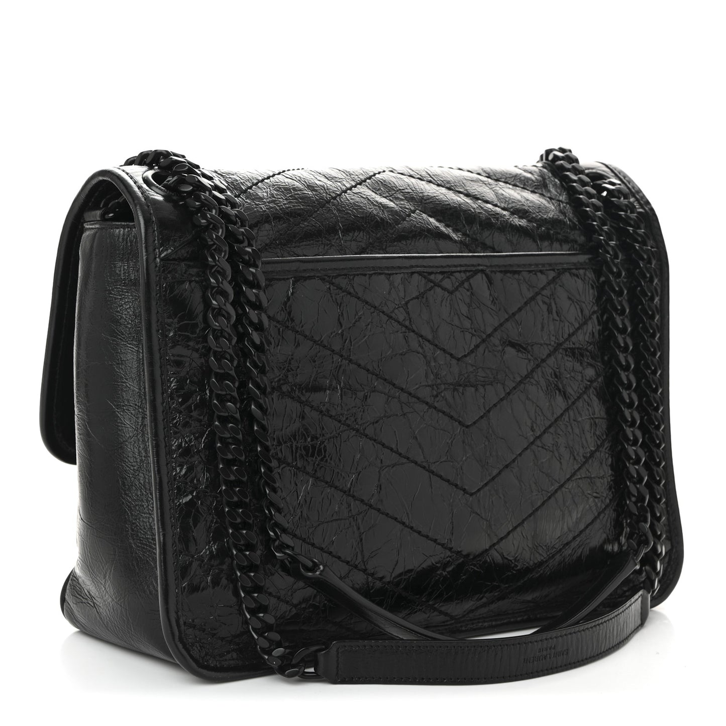Crinkled Calfskin Matelasse Monogram Medium Niki Chain Satchel Black