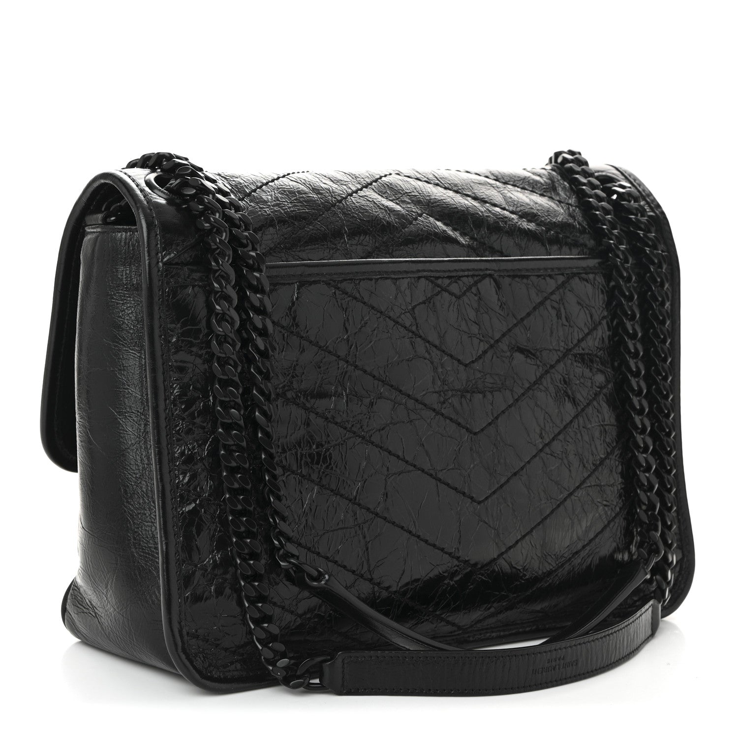 Saint Laurent Crinkled Calfskin Matelasse Monogram Medium Niki Chain Satchel Black 3 of 10