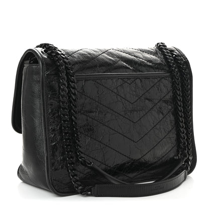 Saint Laurent Crinkled Calfskin Matelasse Monogram Medium Niki Chain Satchel Black 3 of 10