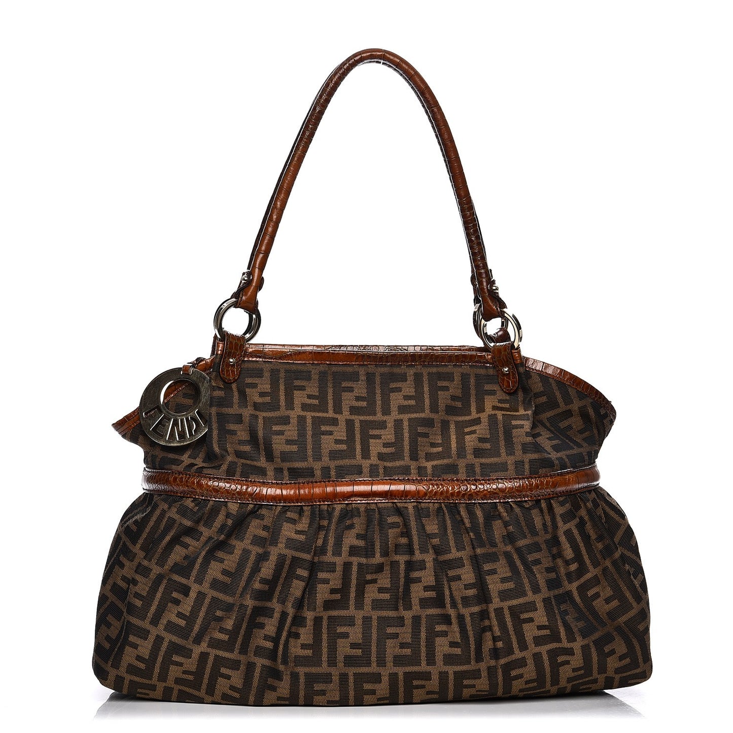 Zucca Calfskin Crocodile Embossed Large Chef Shopper Tote Tobacco