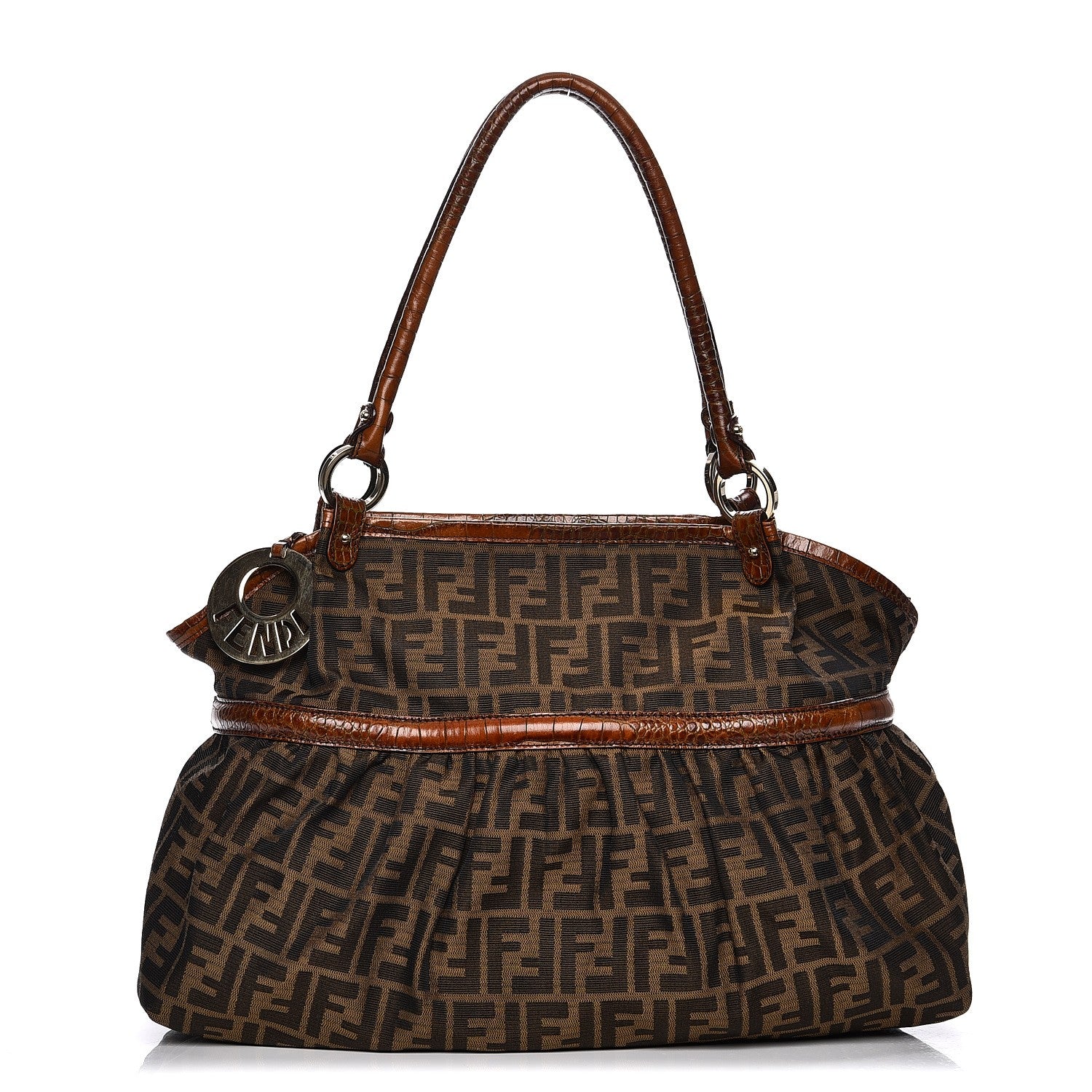 Fendi Zucca Calfskin Crocodile Embossed Large Chef Shopper Tote Tobacco 1 of 11