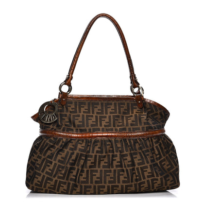 Fendi Zucca Calfskin Crocodile Embossed Large Chef Shopper Tote Tobacco 1 of 11