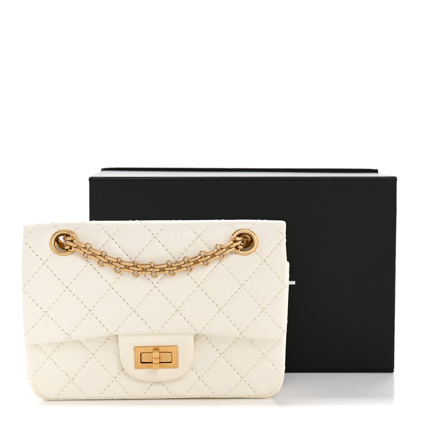Aged Calfskin Quilted 2.55 Reissue Mini Flap White