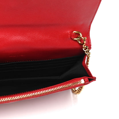 Saint Laurent Grain De Poudre Matelasse Chevron Monogram Envelope Chain Wallet New Red 4 of 6