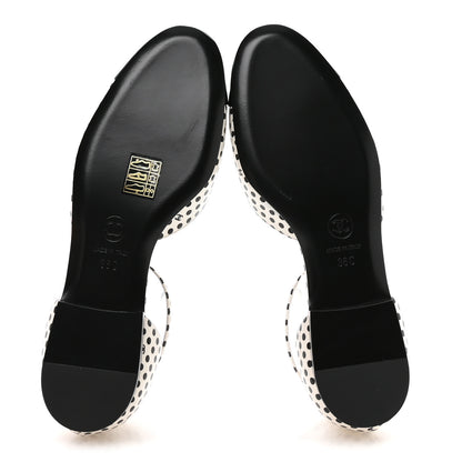 Chanel Calfskin Printed Patent Cap Toe Polka Dot Camellia Mary Jane Flats 36 White Black 6 of 8