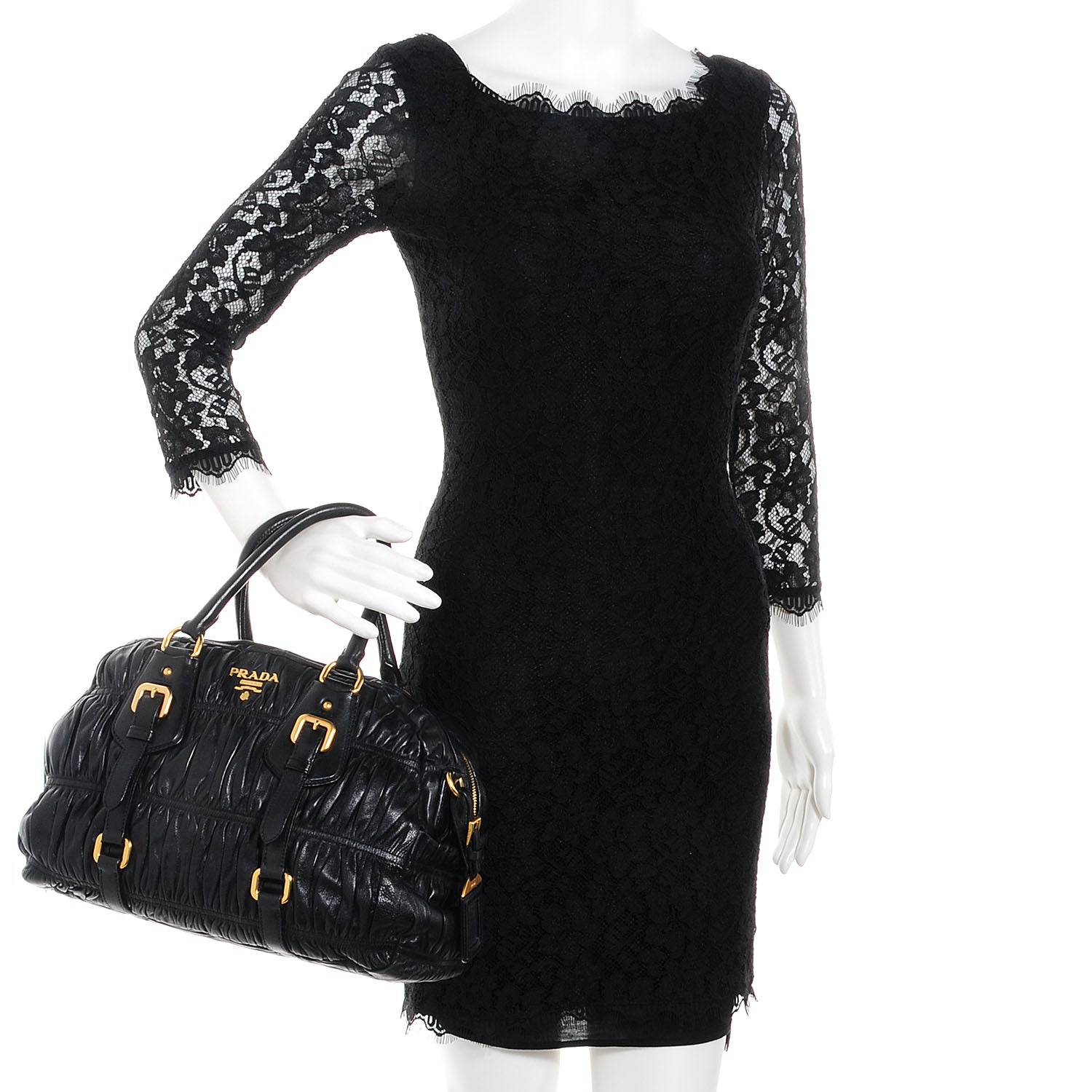 Prada Nappa Gaufre Dome Satchel Black 2 of 10