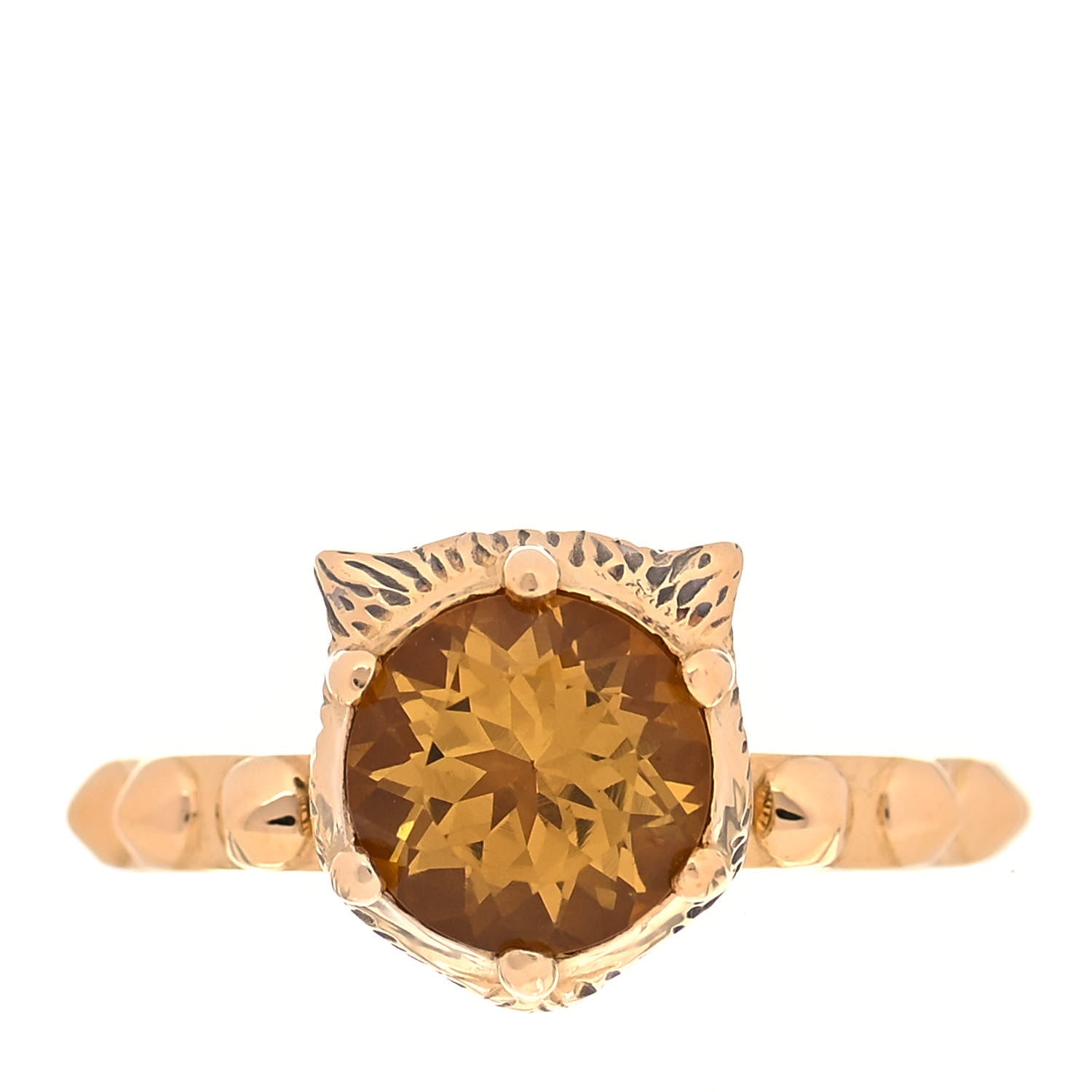 Gucci 18K Yellow Gold Citrine Diamond Le Marché Des Merveilles Feline Ring 53 6.5 1 of 7