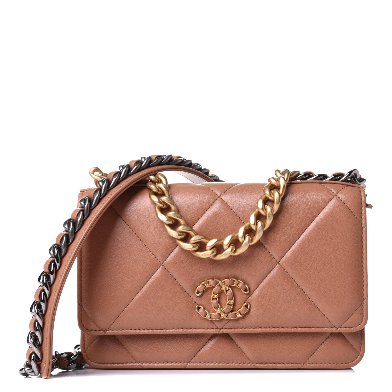 Chanel Lambskin Quilted Chanel 19 Wallet On Chain WOC Brown 1 of 3