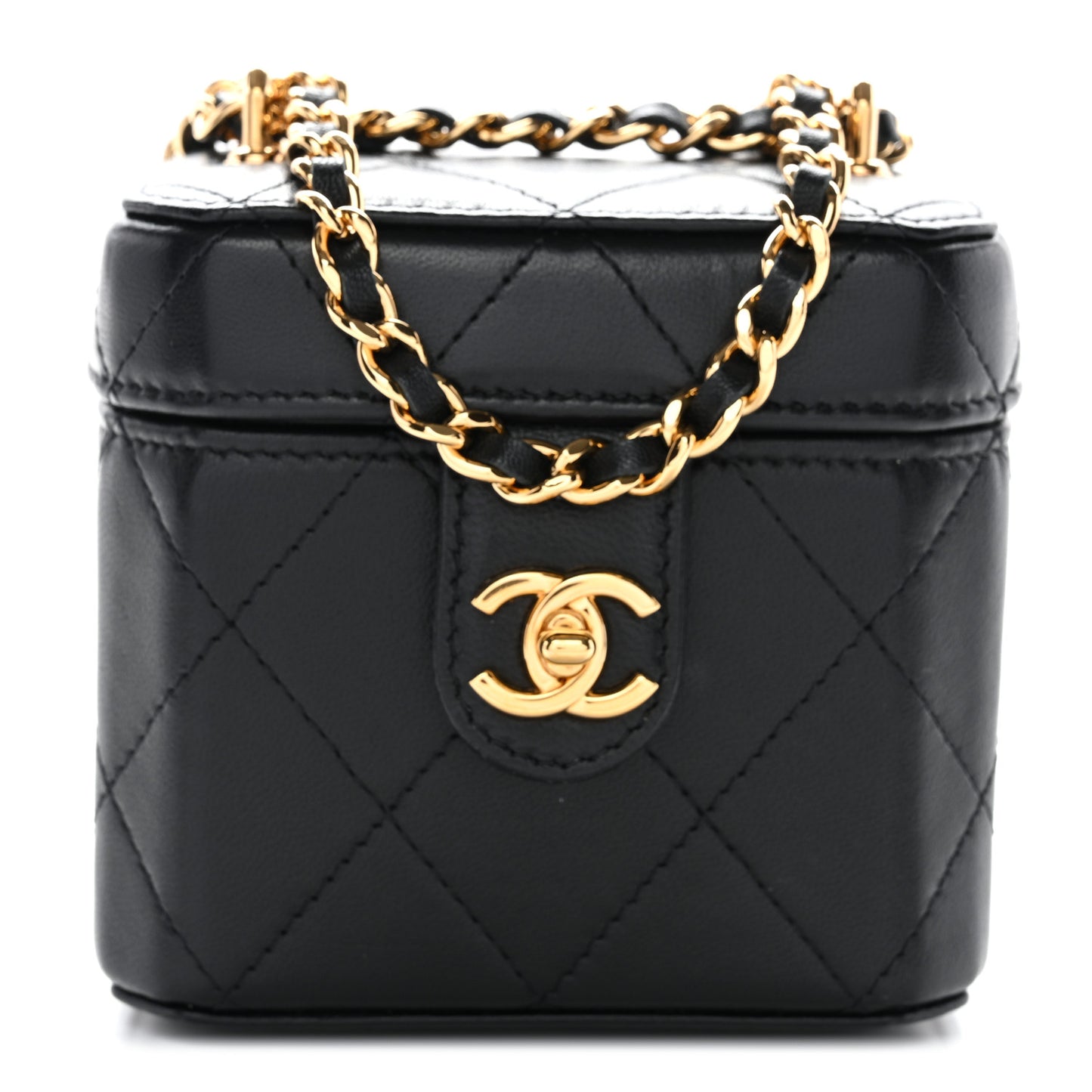 Lambskin Quilted Vanity Clutch With Chain Black