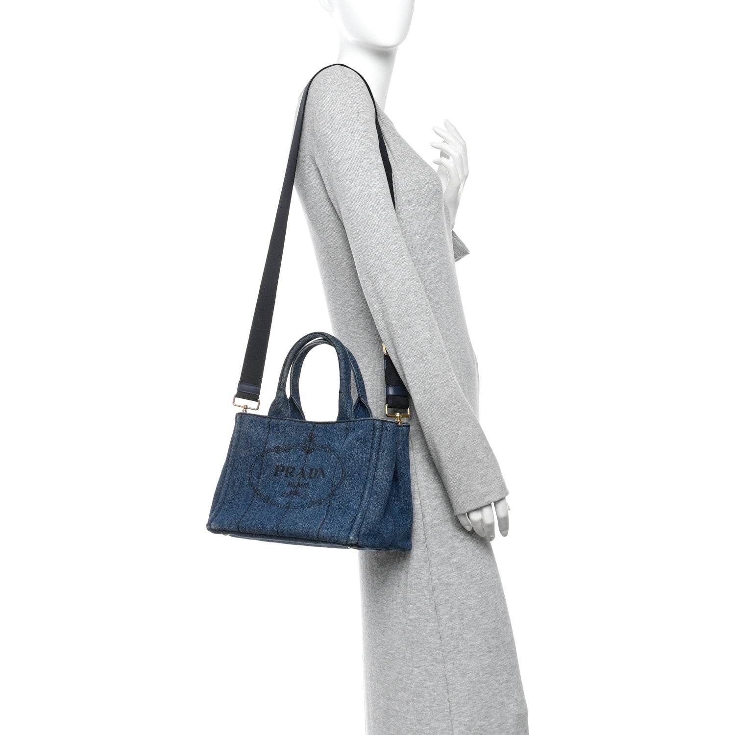 Prada Denim Small Logo Tote Bleu 2 of 9