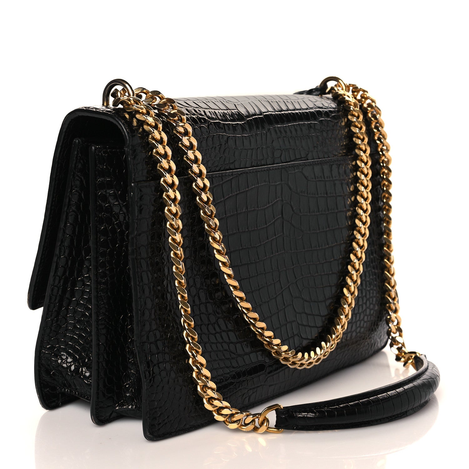 Saint Laurent Calfskin Crocodile Embossed Large Monogram Sunset Black 3 of 10