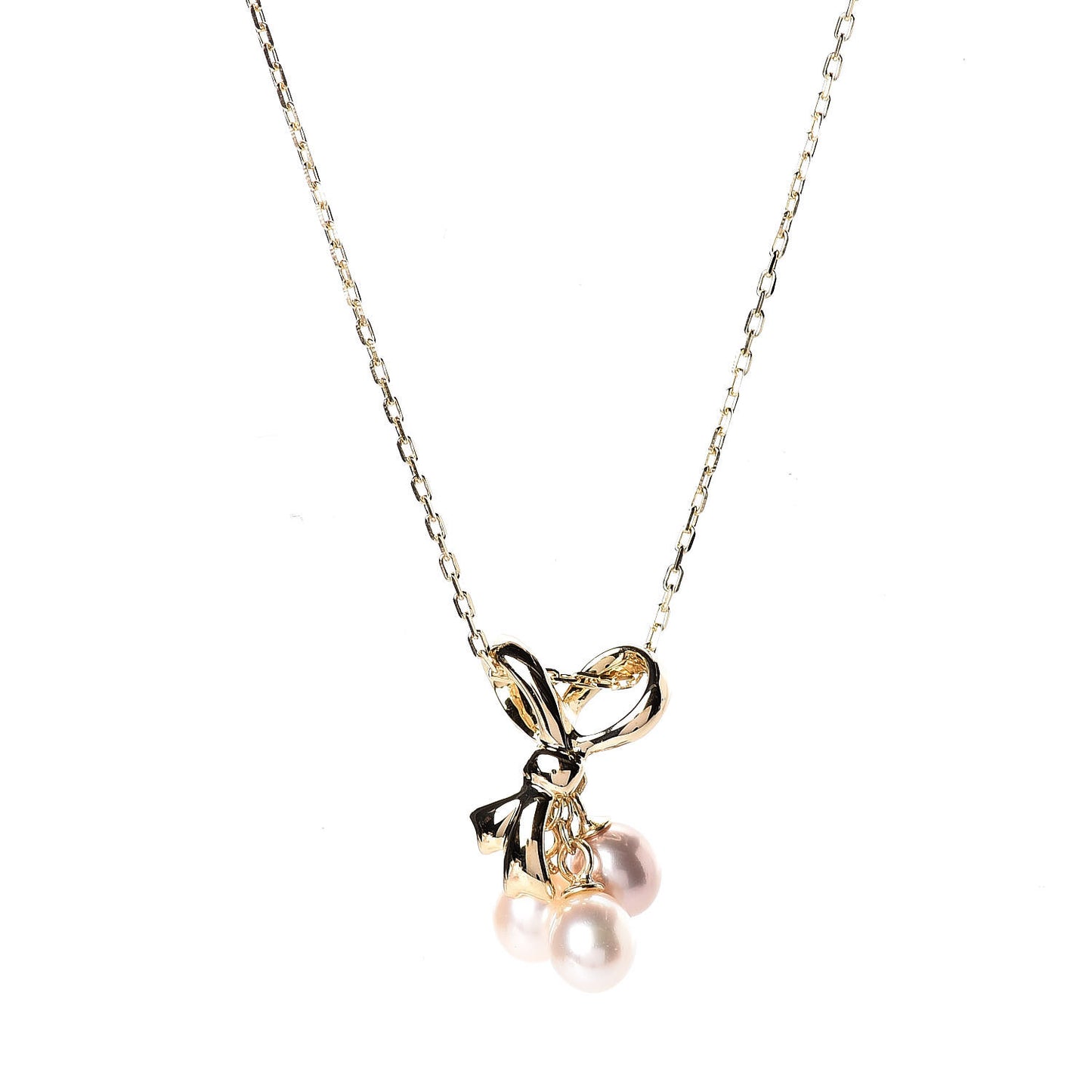 18K Yellow Gold Akoya Pearl Ribbon Pendant Necklace