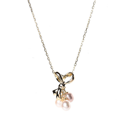 Mikimoto 18K Yellow Gold Akoya Pearl Ribbon Pendant Necklace 4 of 5