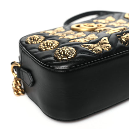 Gucci Calfskin Matelasse Animal Studs Small GG Marmont Chain Shoulder Bag Black 9 of 10