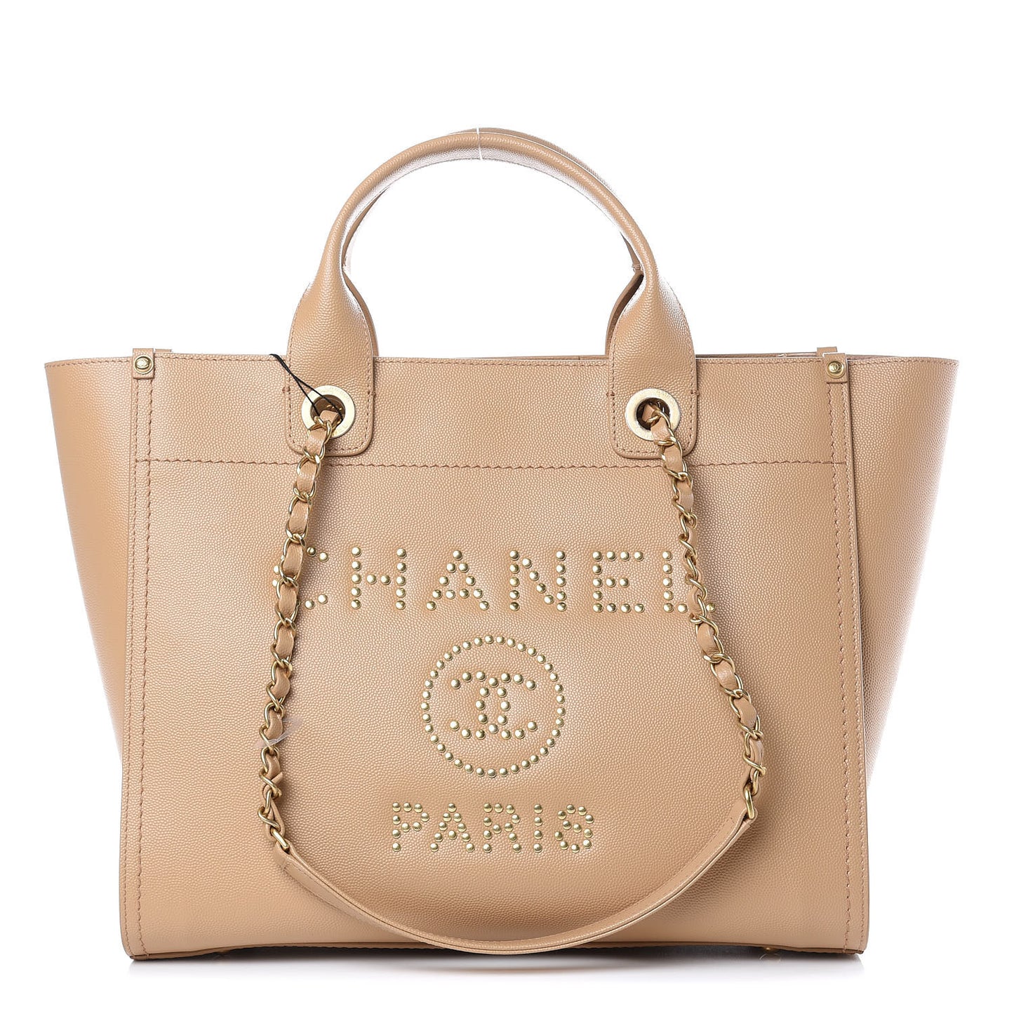 Caviar Small Studded Deauville Tote Beige