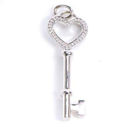 Tiffany 18k White Gold and Diamond Mini Heart Key Pendant 2 of 6