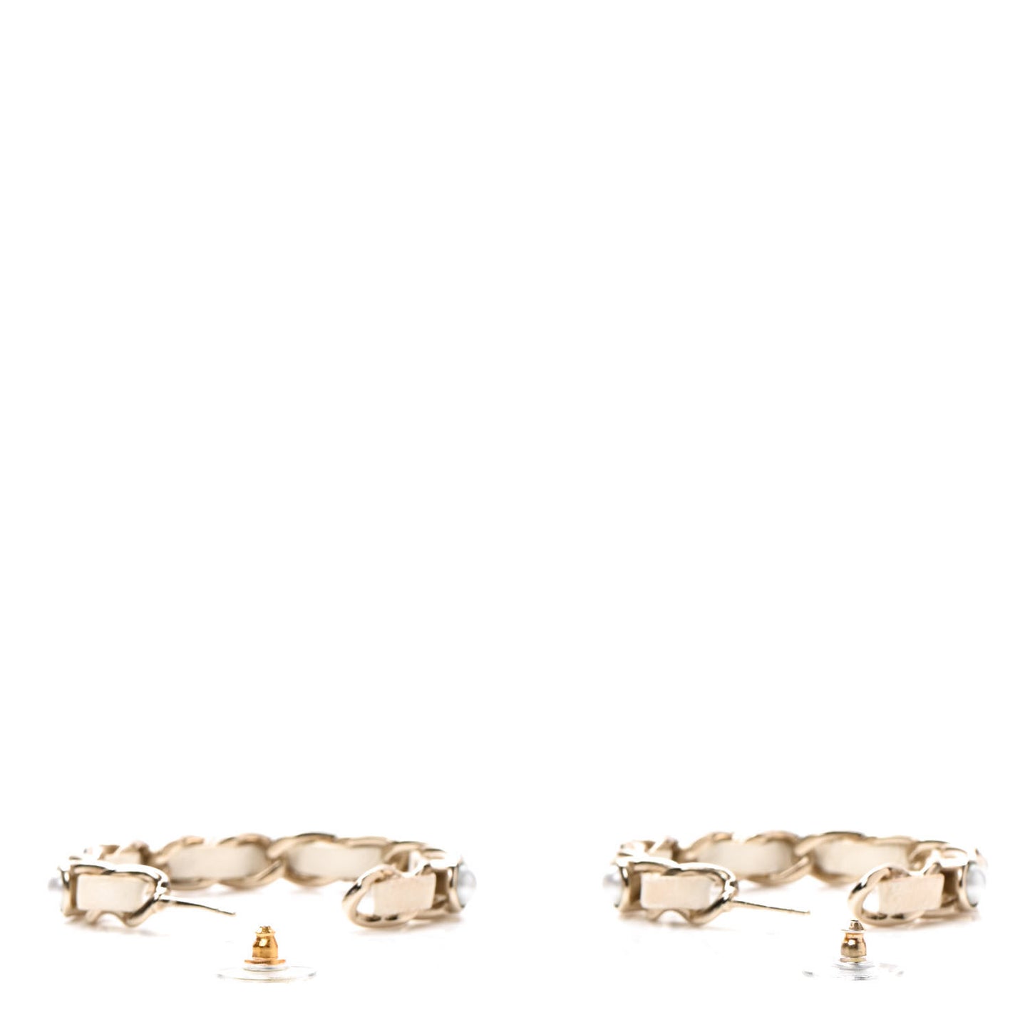 Lambskin Pearl More Is More CC Chain Hoop Earrings Matte Gold White