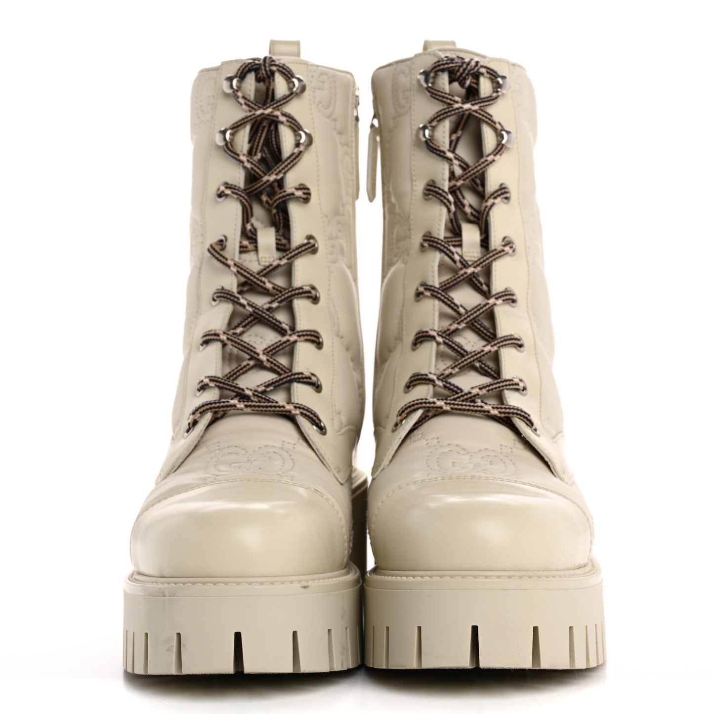 Cordovan Lux Nappa GG Matelasse Lace Up 60mm Combat Boots 39 Milk White