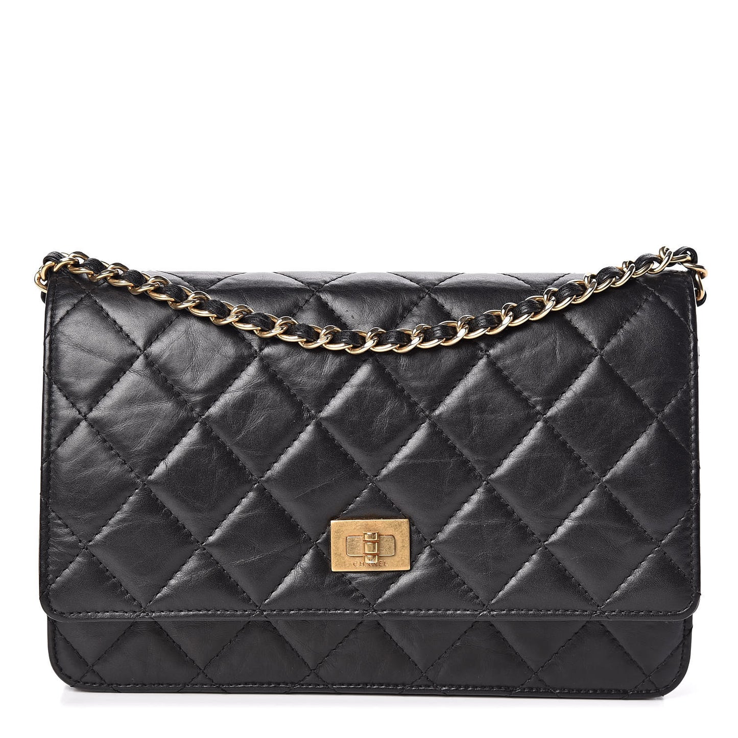 Aged Calfskin Quilted Reissue Wallet On Chain WOC Black