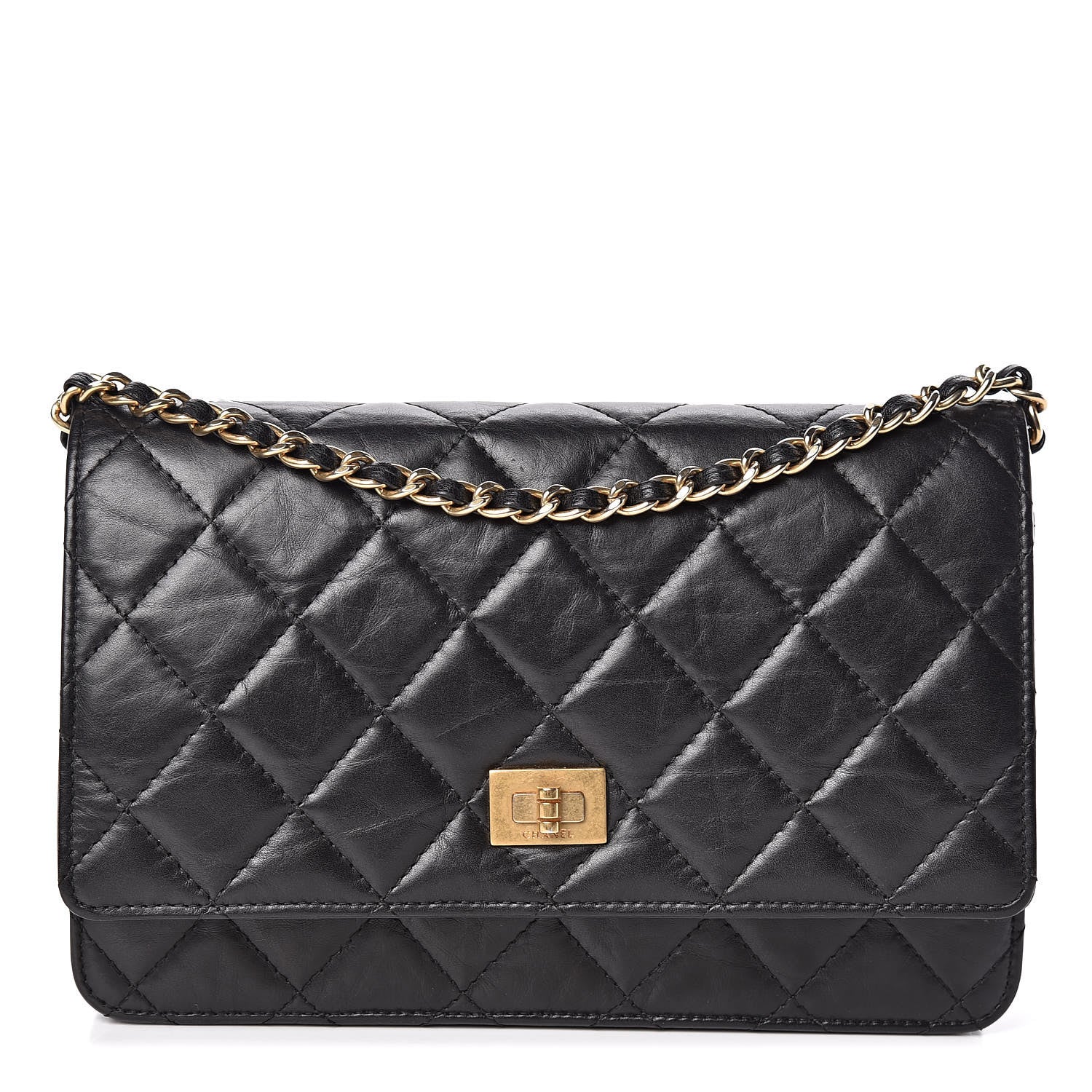 Chanel Aged Calfskin Quilted Reissue Wallet On Chain WOC Black 1 of 12