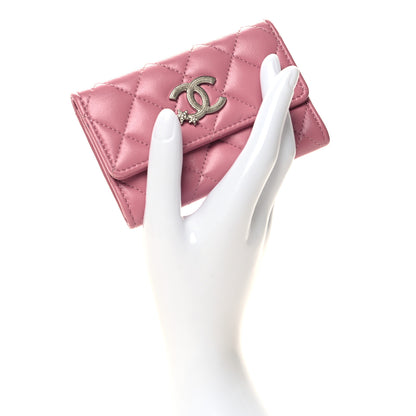 Chanel Lambskin Quilted Flap Crystal Star Card Holder Wallet Pink 2 of 9