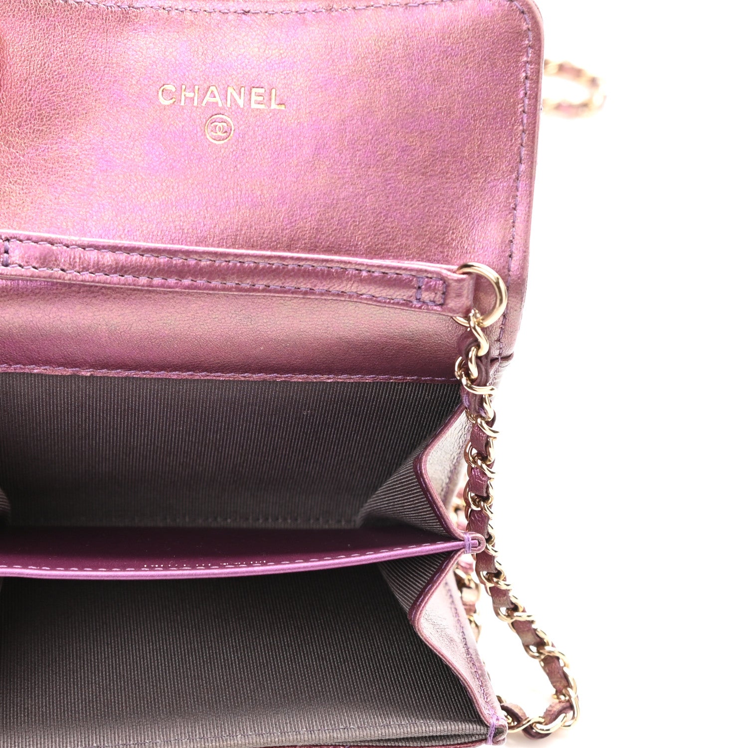Chanel Iridescent Lambskin Quilted Flap Card Holder On Chain Purple 5 of 12