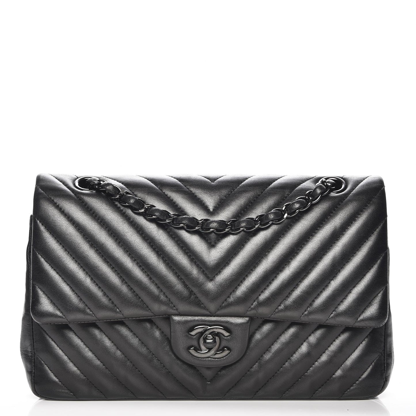 Lambskin Chevron Quilted Medium Double Flap So Black