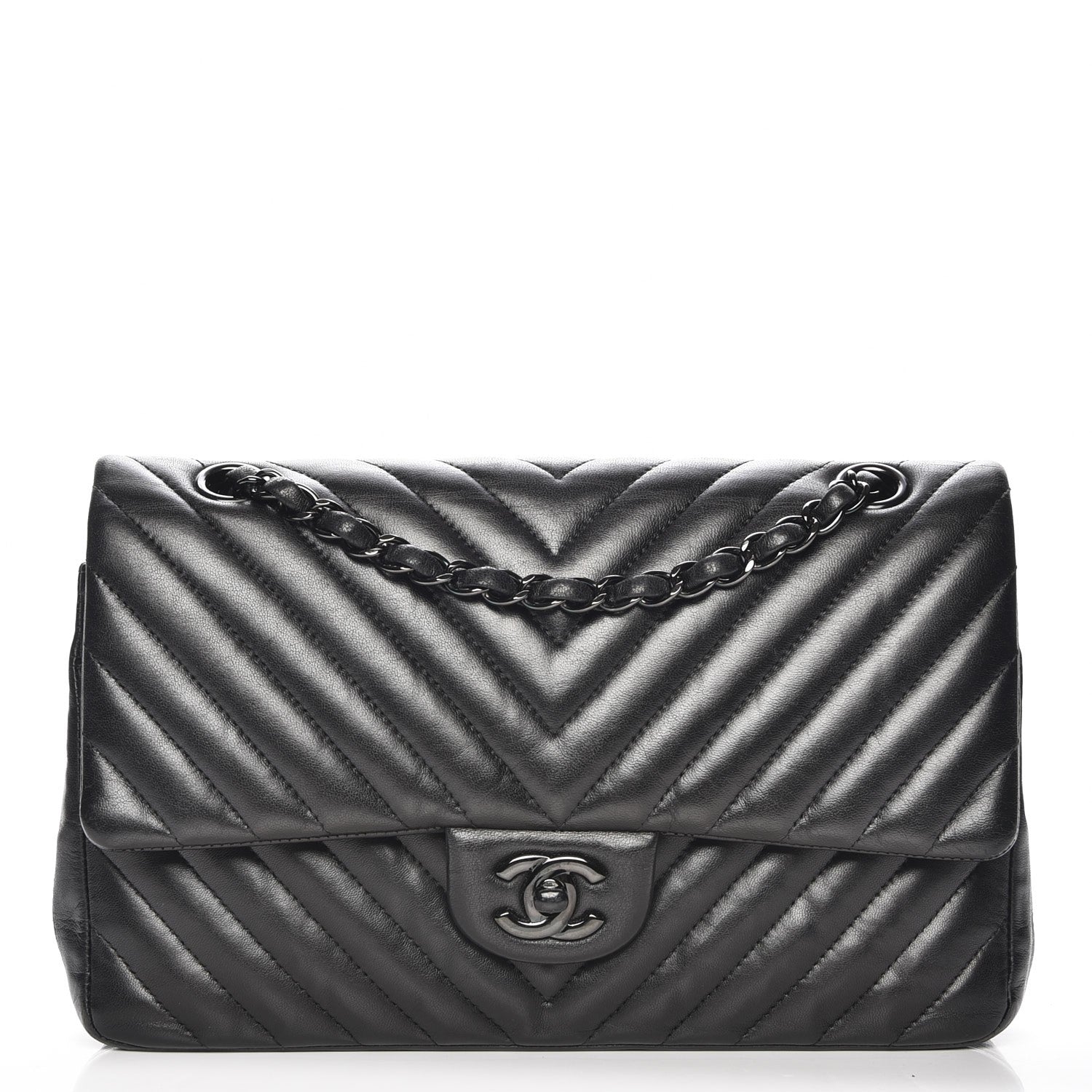 Chanel Lambskin Chevron Quilted Medium Double Flap So Black 1 of 8