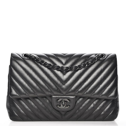 Chanel Lambskin Chevron Quilted Medium Double Flap So Black 1 of 8