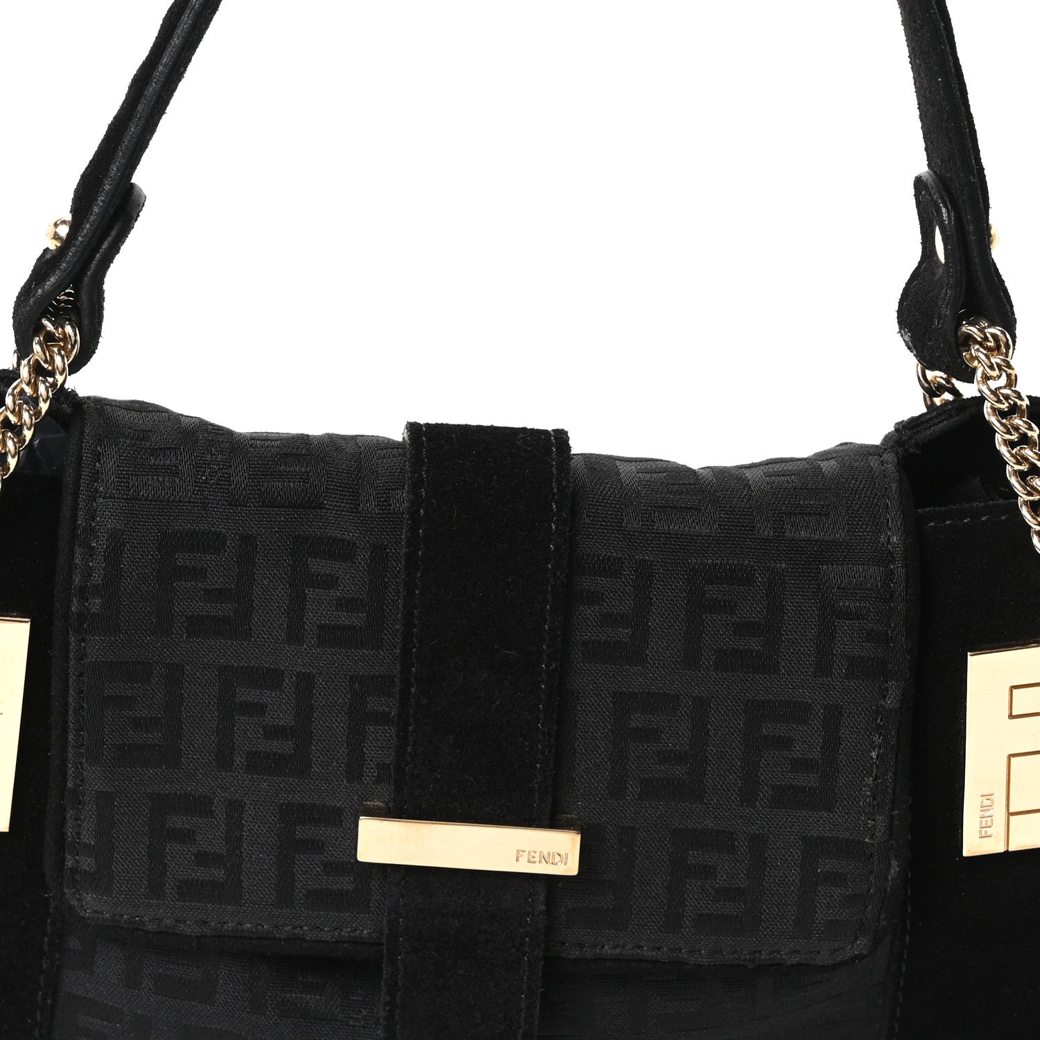 Fendi Suede Zucchino FF Shoulder Bag Black 8 of 10