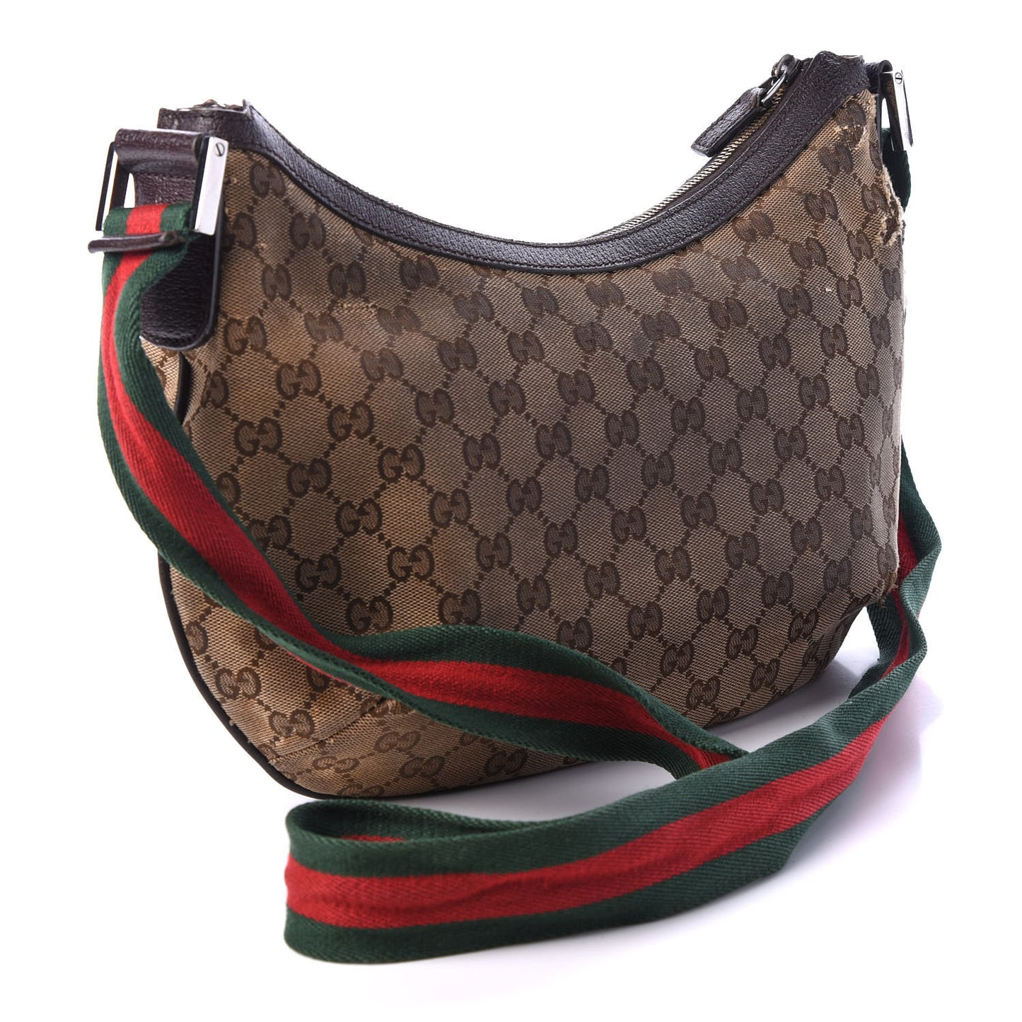 Monogram Web Medium Half Moon Hobo Dark Brown